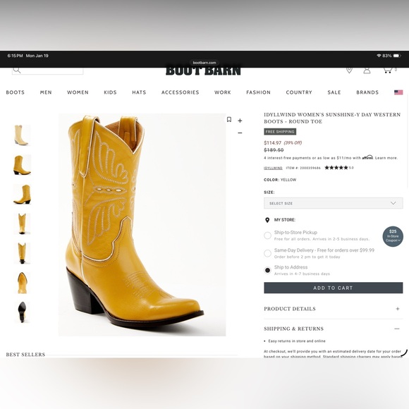 Idyllwind Yellow Heeled Western Boots - Picture 2 of 11